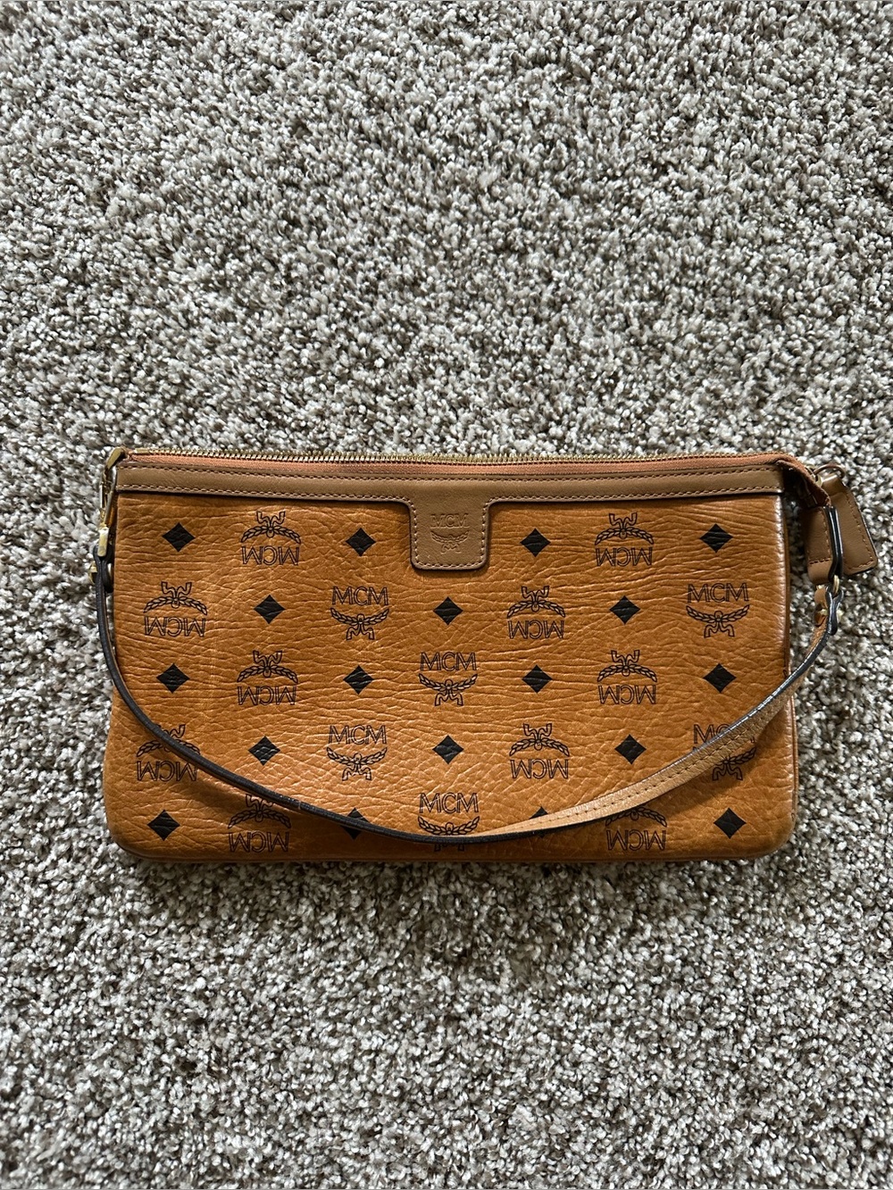 MCM Cognac Visetos Wristlet Pouch; Preloved condition